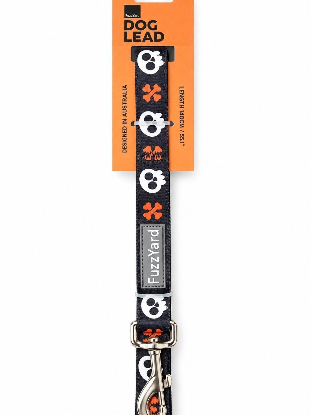 55" Long - FuzzYard Black & Orange Skull Pattern Dog Lead